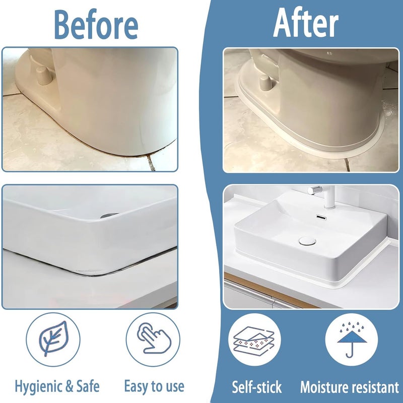 BLUEJUNWEI Caulk Tape Self Adhesive, 2 Rolls Waterproof Toilet Caulk Strip, Sealer Around Toilet Base, Traditional Caulking Replacement, Caulking Tape for Bathroom, Bathtub, Floor Wall Edge Protector (2) - Image 4